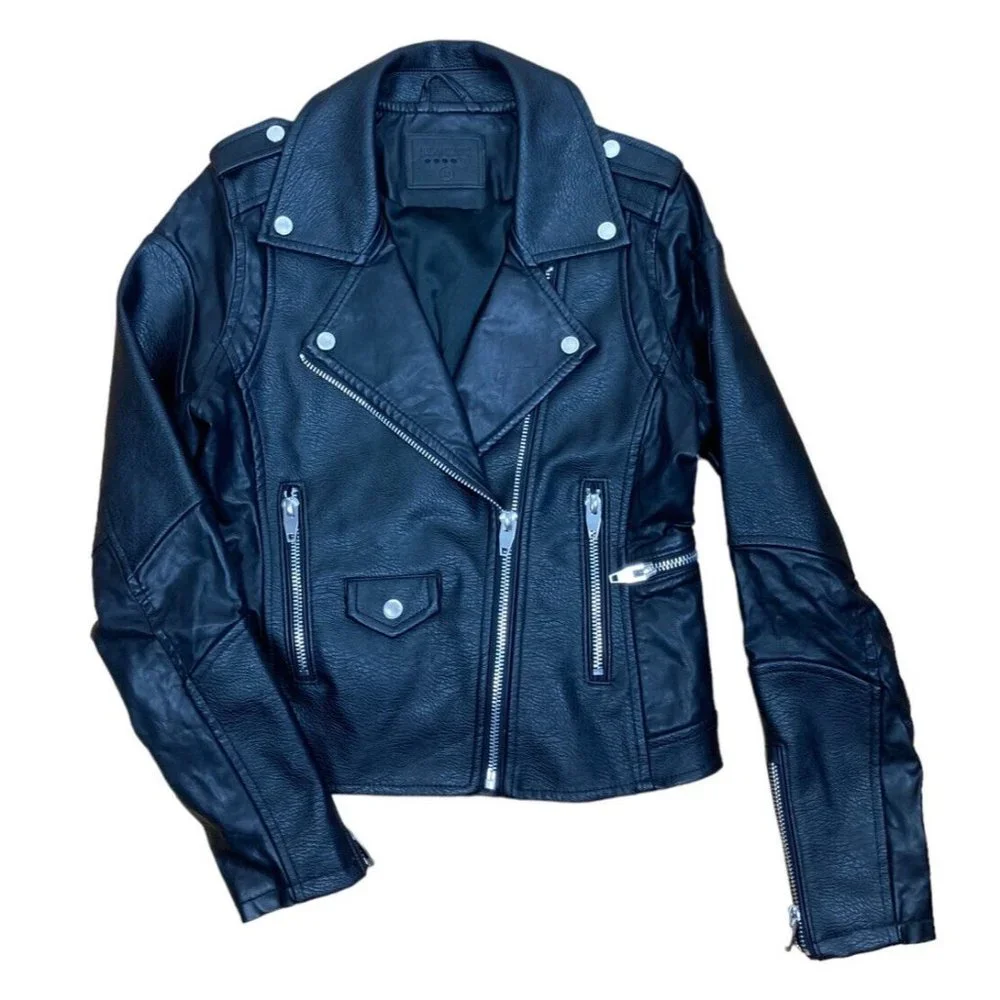 *BLANK NYC Faux Leather Moto Jacket Womens Med Black Biker Vegan Coat Pebbled